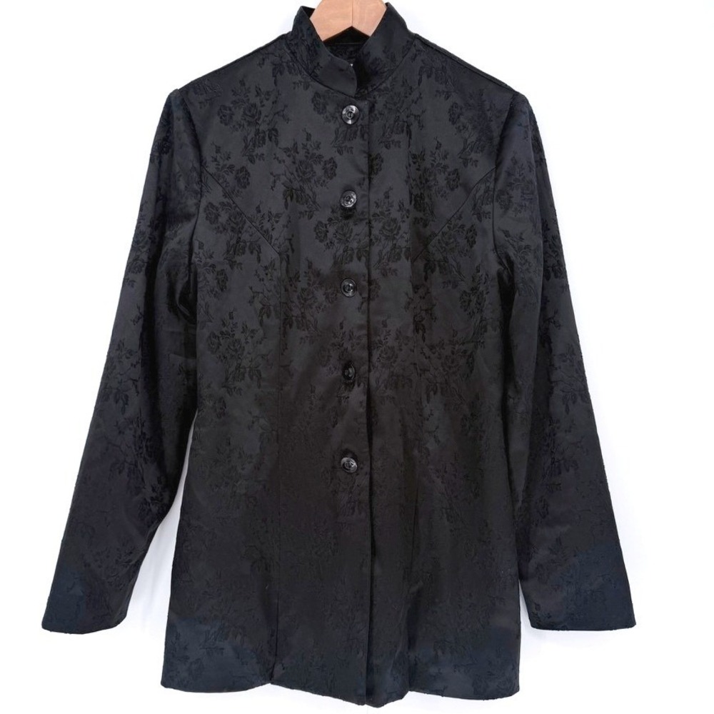 Black Floral Jacquard Mandarin Collar Vintage Blazer Regencycore Victorian Women